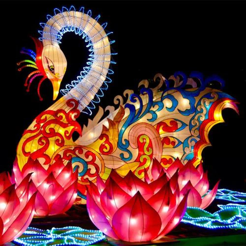 LED בעבודת יד לברבור יפה לנטן משי פנטה לפארק